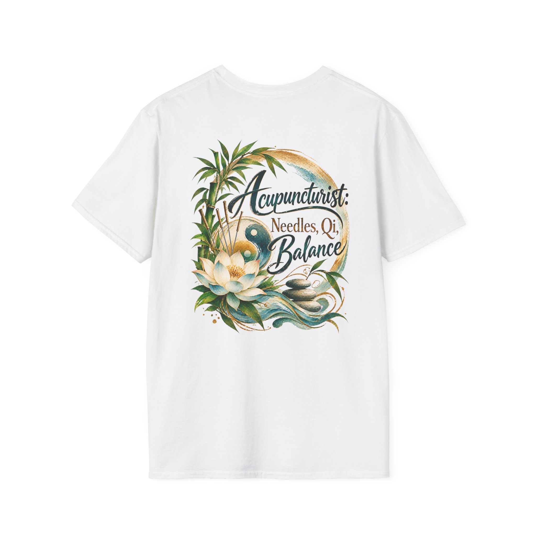 Acupuncturist T-Shirt — "Needles, Qi, Balance" Floral Yin Yang Tee