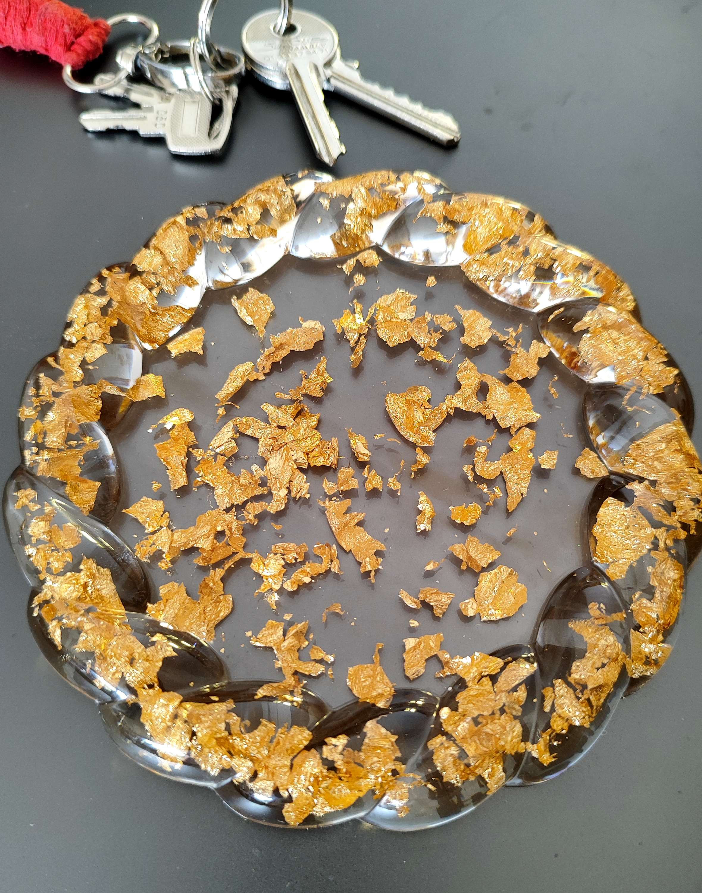 Plateau - vide poche résine feuilles d'or