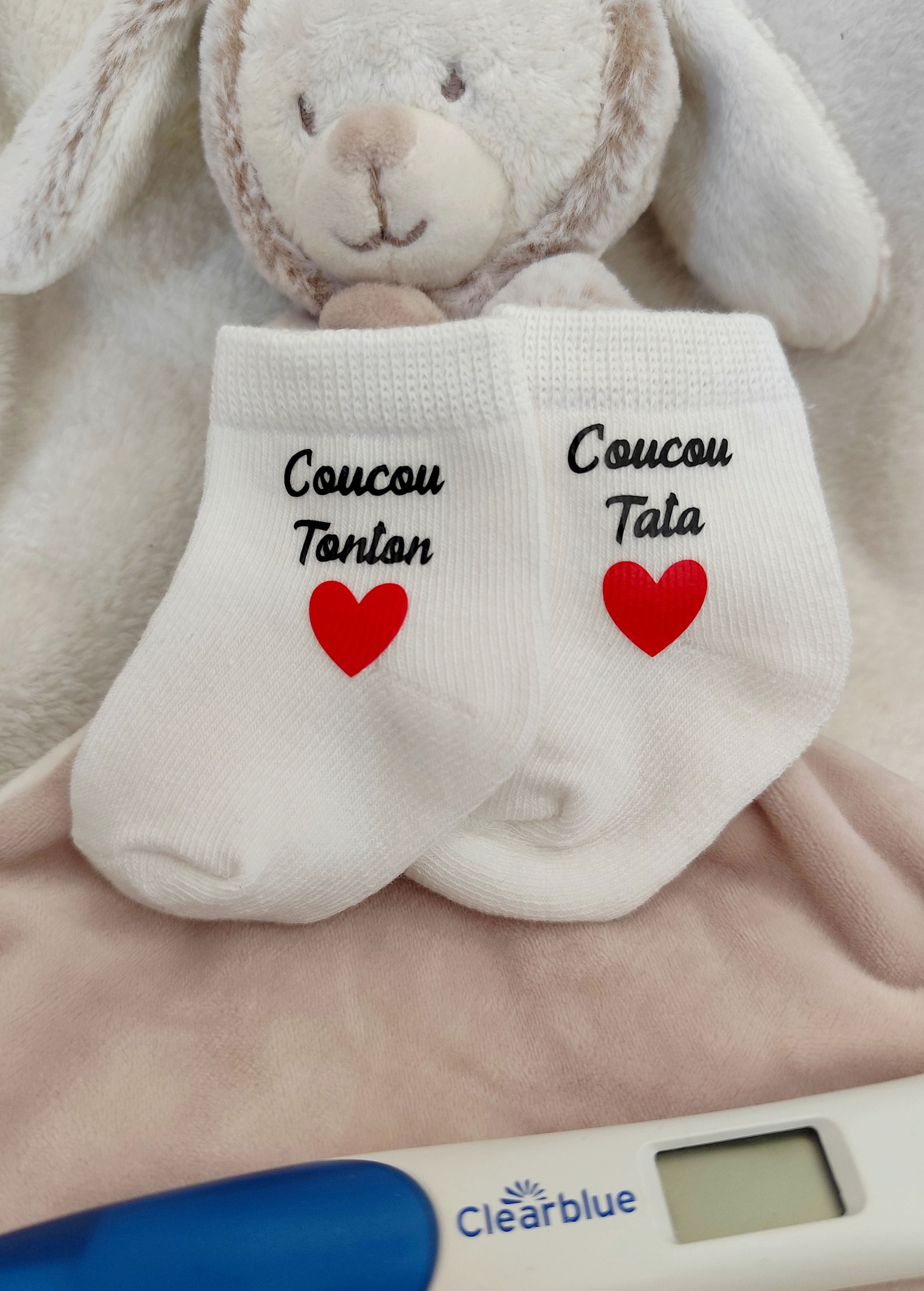 Chaussettes bébé : Coucou Tonton Coucou Tata - cadeau annonce grossesse 