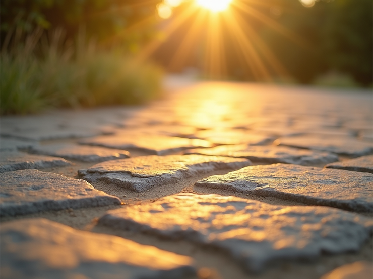 Abstract sunlight hitting a stone surface representing the transition of seasons.