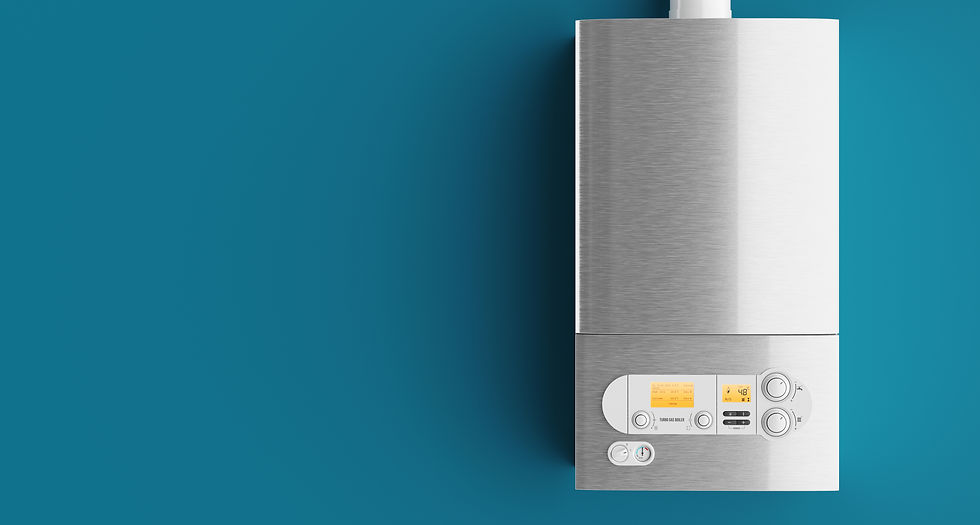 Household gas boiler on blue background