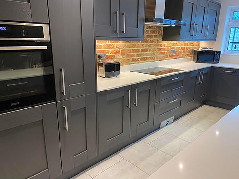 Modern kitchen with sleek grey cabinets