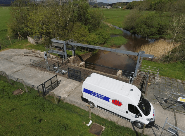 A van on a small bridge