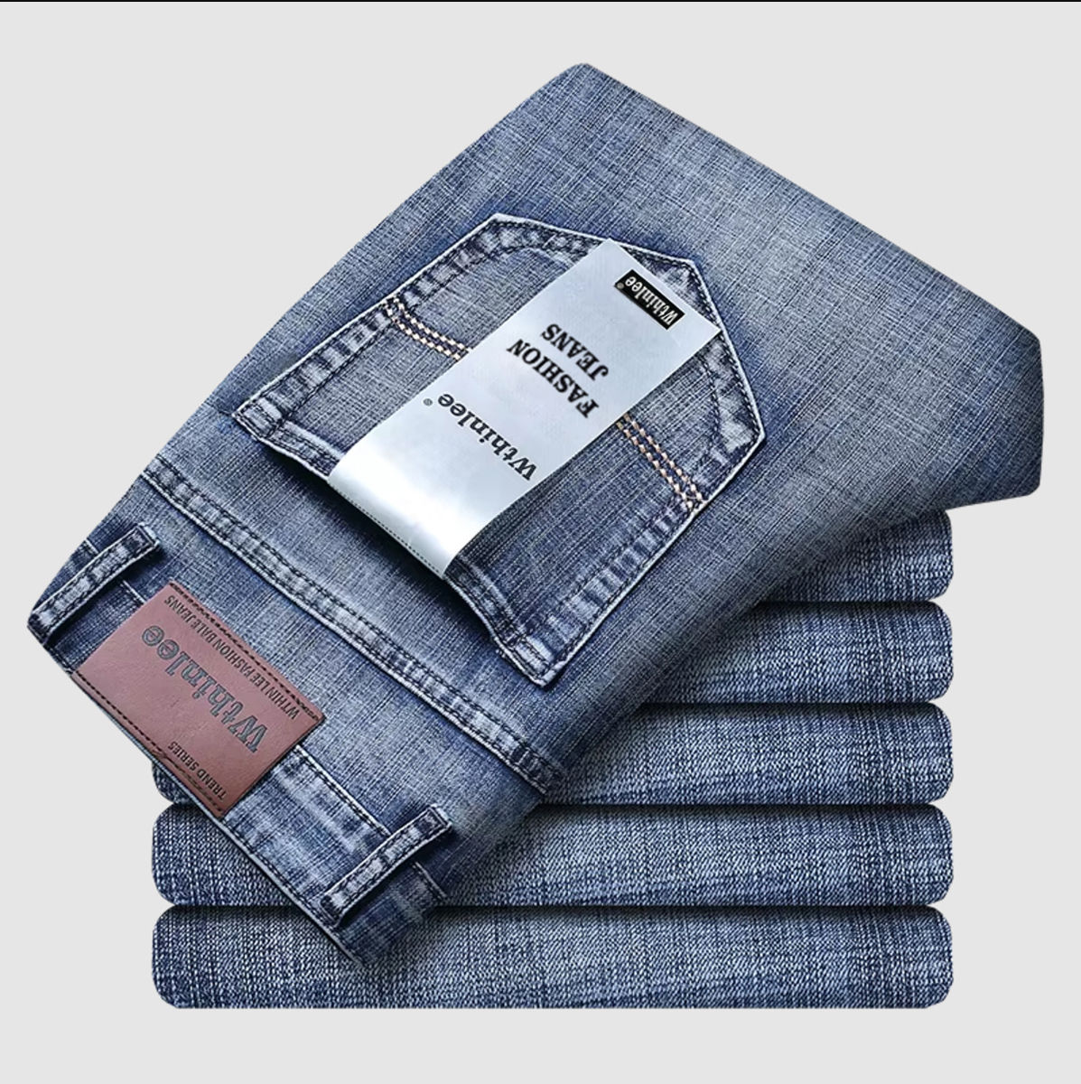 New Business men's jeans, casual straight cut, stretch, classic blue.