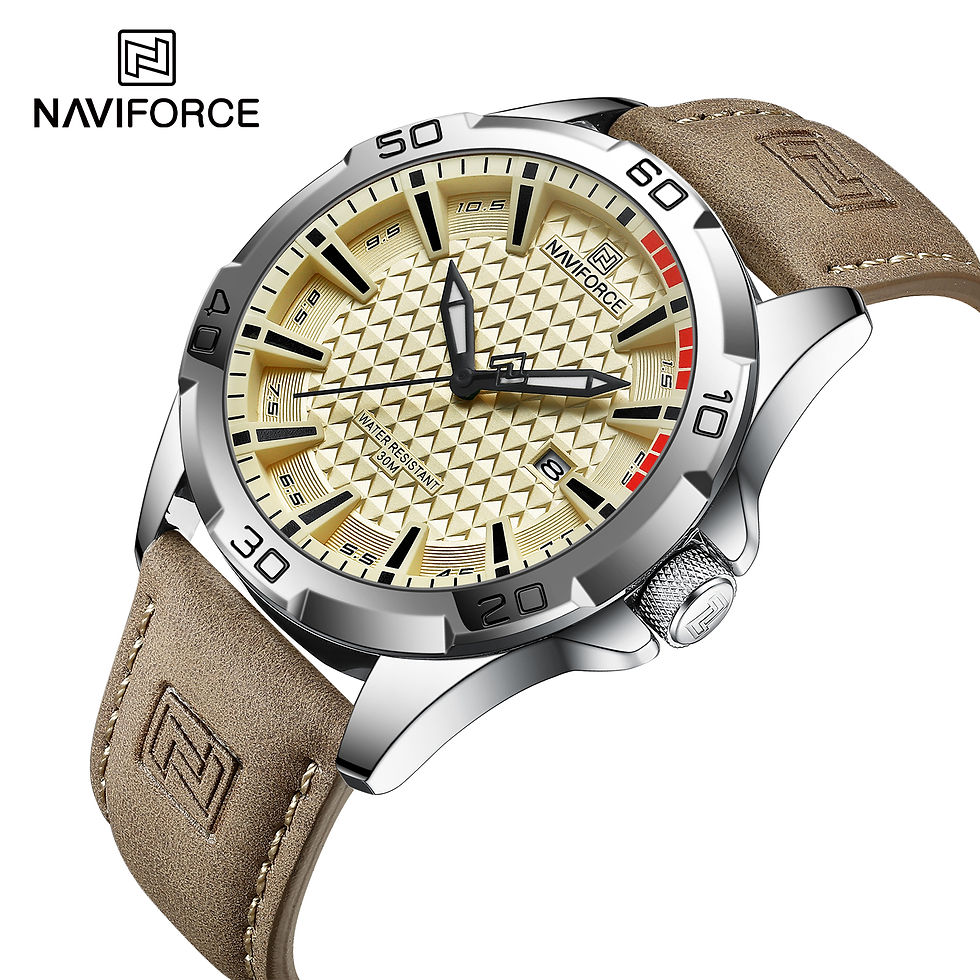 Thumbnail: NAVIFORCE men's watch, sporty style, with leather strap and water resistance.