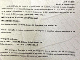 O INAC AGORA POSSUI LICENÇA AMBIENTAL PARA ATUAR NA CIDADE DE MARICÁ-RJ