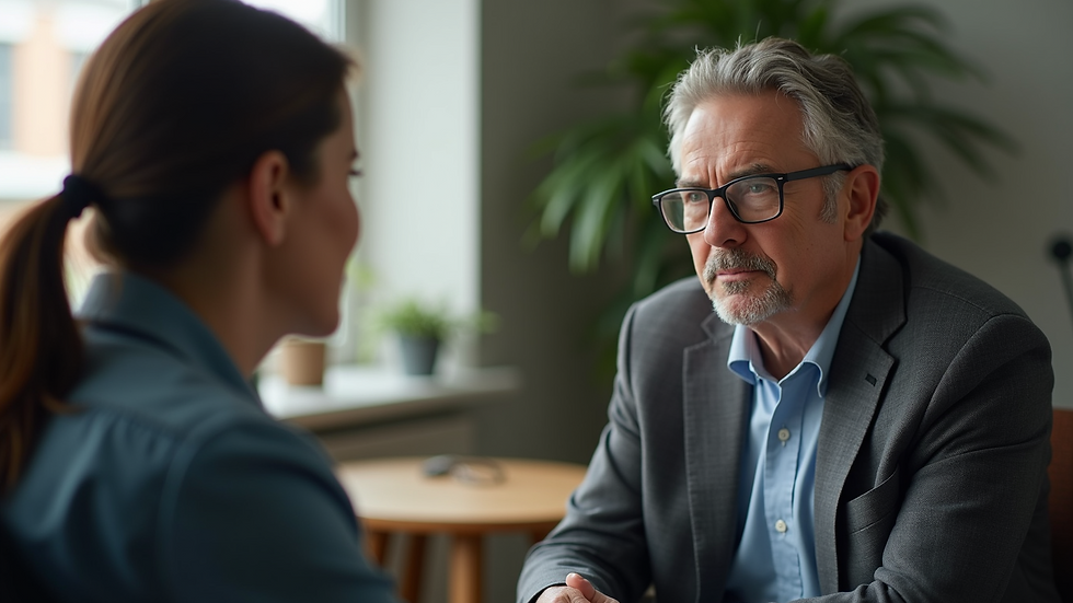 Close-up view of a veteran receiving mental health counseling