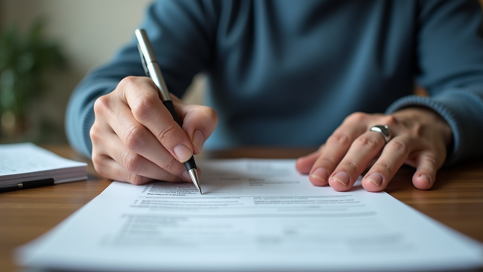 Close-up of a veteran filling out a benefits application form