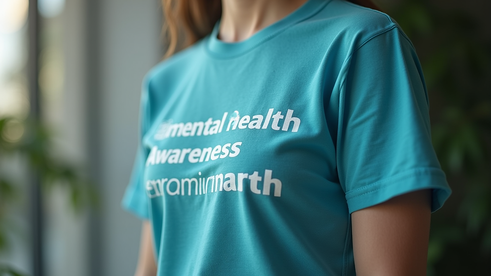 Close-up of a t-shirt with a mental health awareness slogan