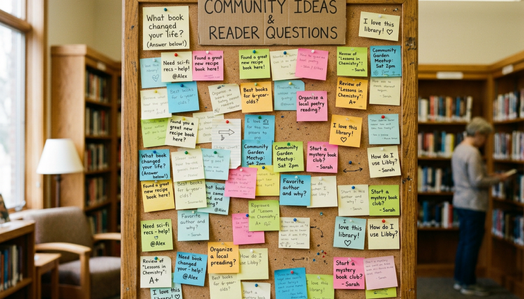 Eye-level view of a community bulletin board filled with handwritten reader questions.