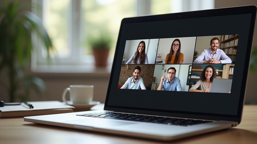 Eye-level view of a laptop screen showing a virtual support group chat