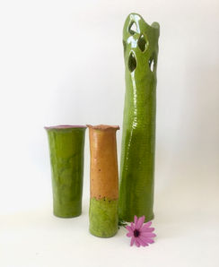 Three Vessels 
(Small Green, Small Ochre /Green, Green Tall Cut Top vase