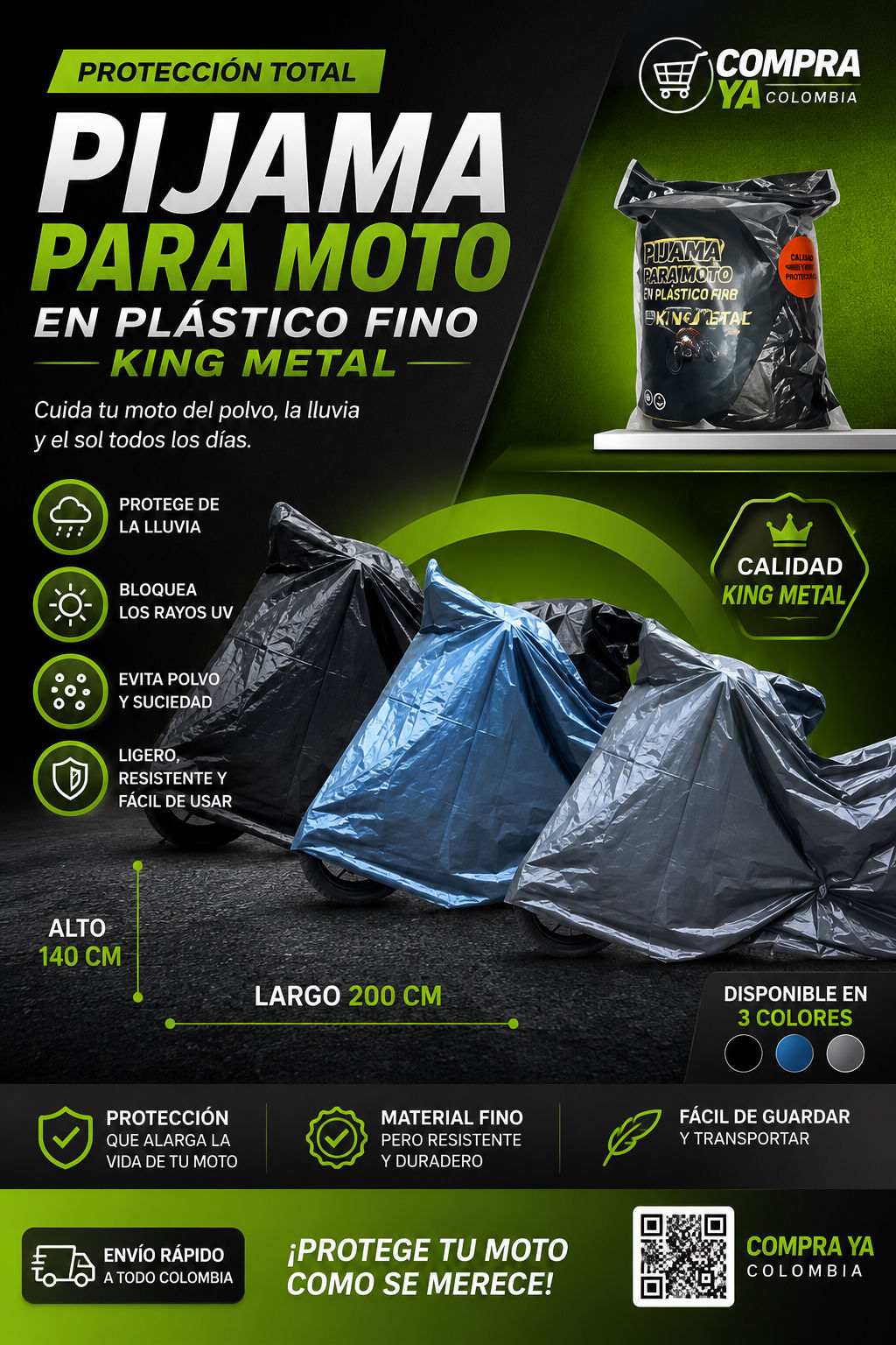 Pijama para moto en plástico fino king metal