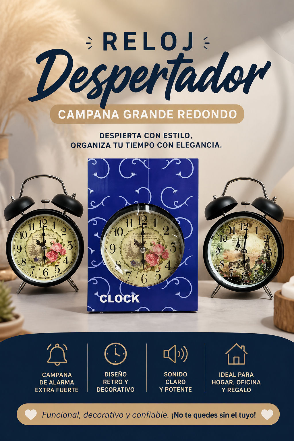 Reloj despertador campana grande redondo