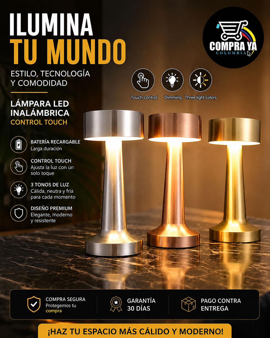 🛒- Lámpara Led de mesa con sensor táctil