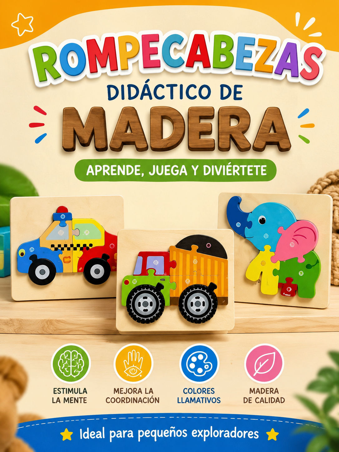 Rompecabezas didáctico de madera