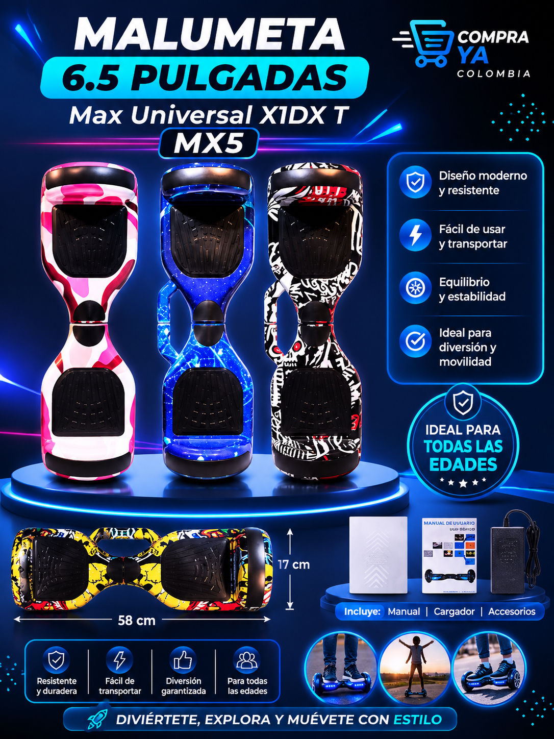 Malumeta 6.5 pulgadas Max Universal X1DX T MX5