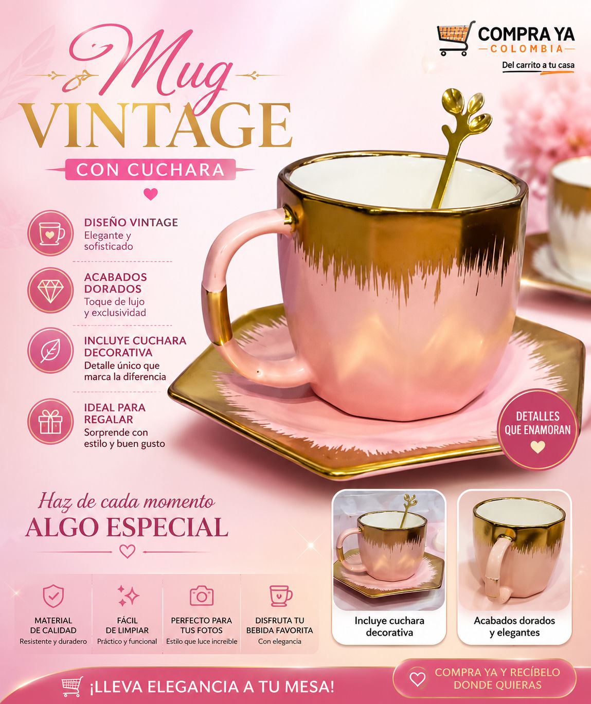 🛒-Mug vintage con cuchara