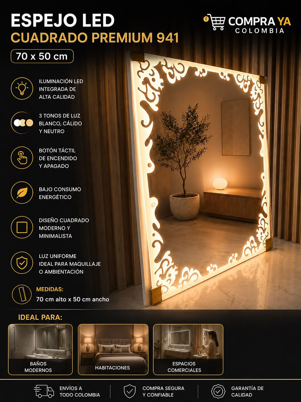 Miniatura: 🛒Espejo led cuadrado premiun - 1088