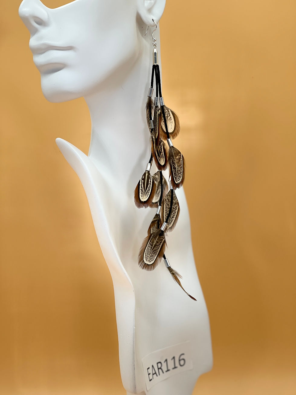 Thumbnail: Almond Ringneck Feather Earring