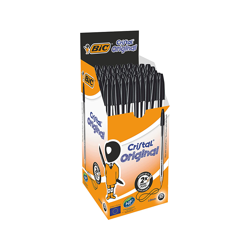 BIC Cristal Original Smudge Free Ballpoint Pens, Black, Medium Point, Pack of 50