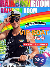 Rainbow Room VIP Boat, a very special VIP boat party, join Philip and Robin from Rainbow Room every Sunday from 14h30 to 19h30.
