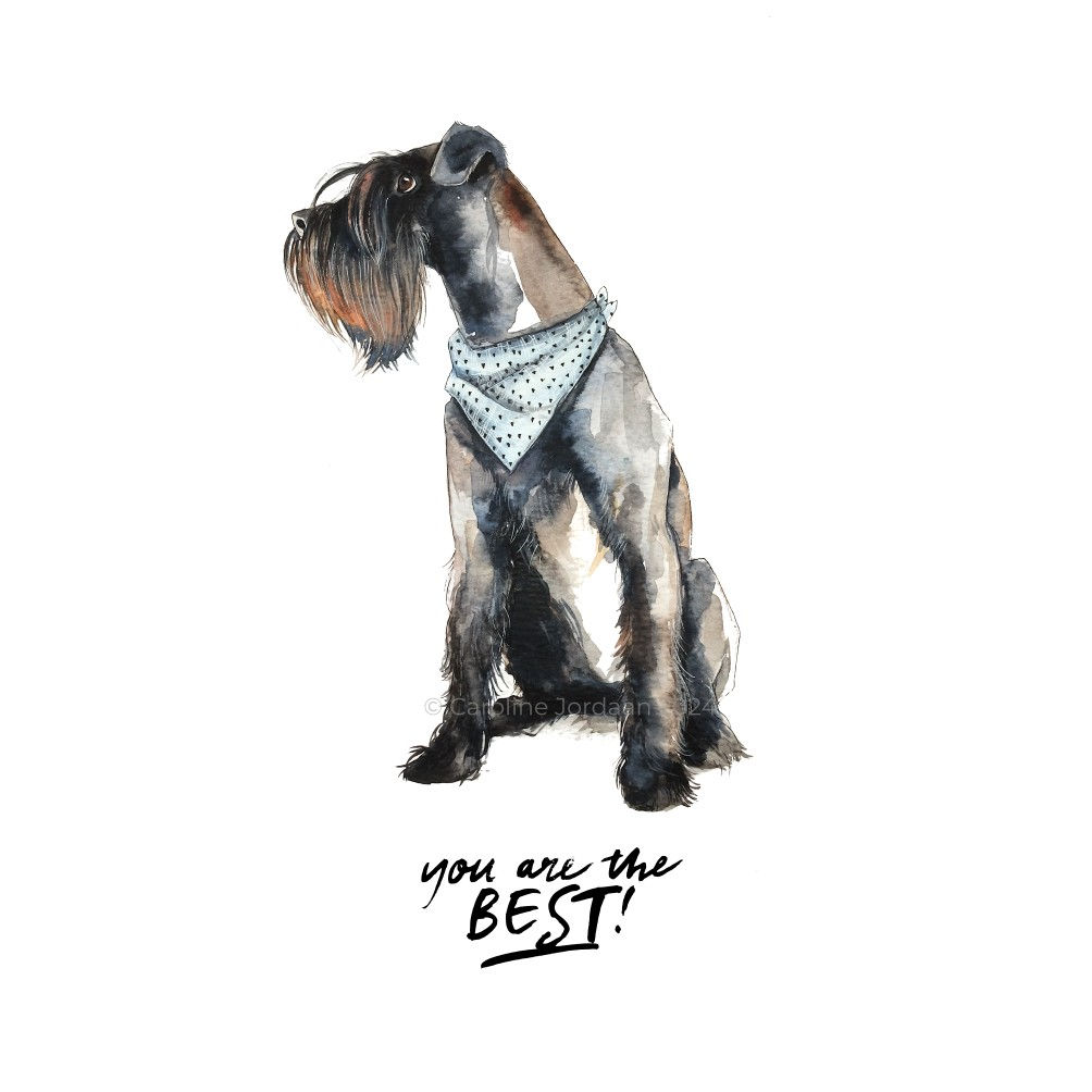 Black Schnauzer, Schnauzer birthday card, dog birthday card, friendship, thankyou card, pet portrait, watercolour painting