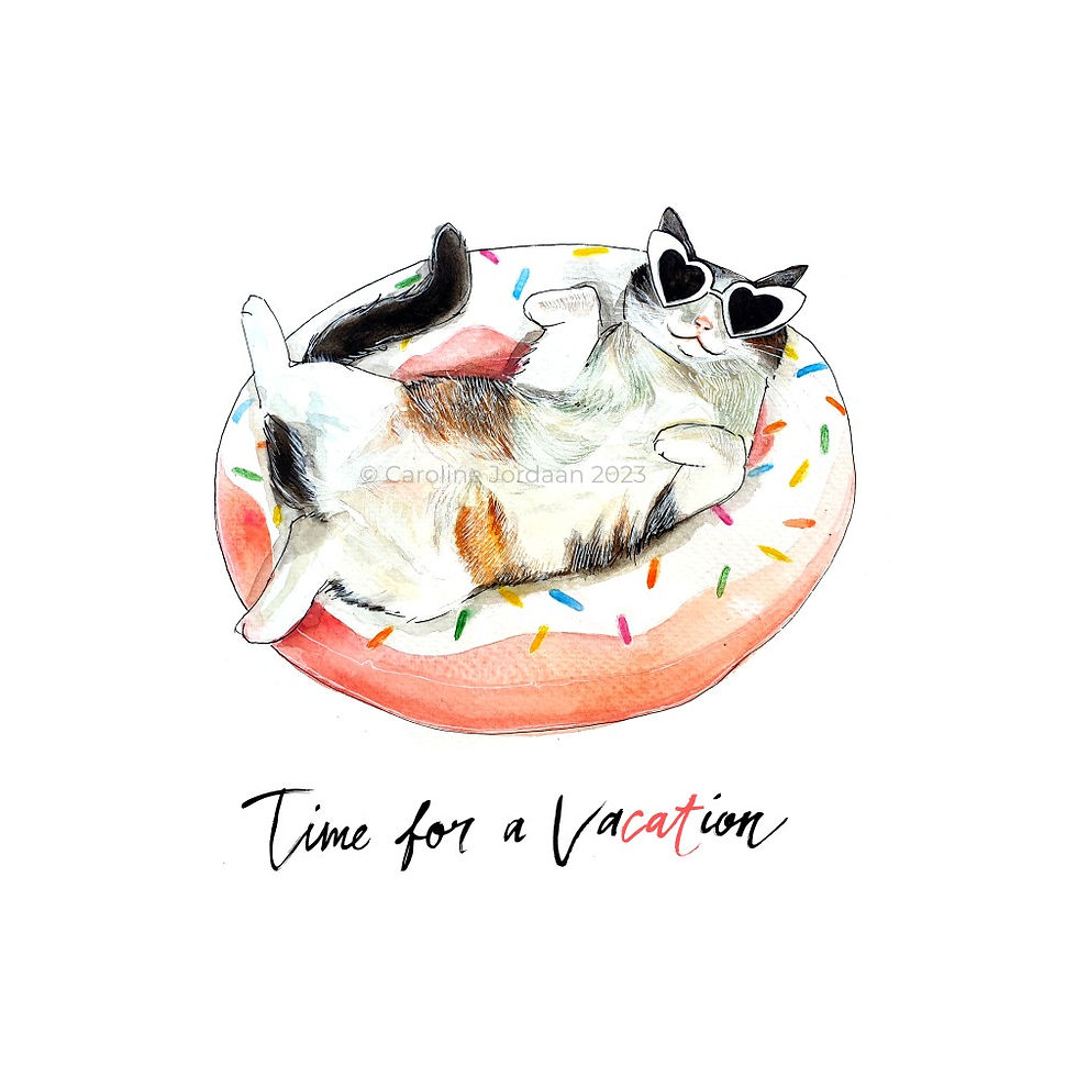 Cat Birthday card, fat cat, happy holidays, vacation, cat lovers, pet portrait, cat art, Curious Creatiions