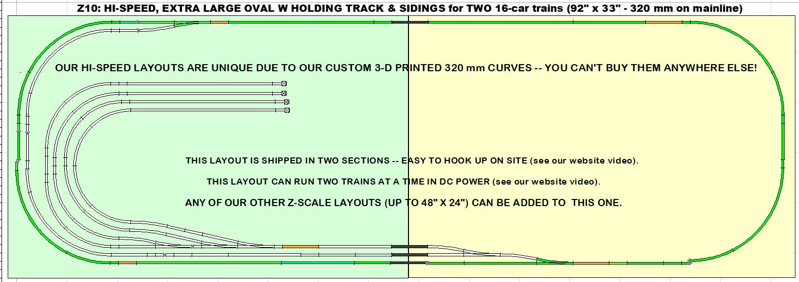 Z10: HI-SPEED Extra Large Oval (92"x 33"- 320 mm. - for 2 16-car trains)
