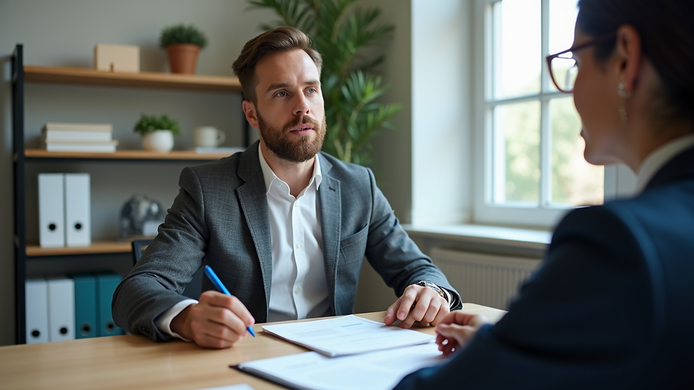 Eye-level view of a financial advisor explaining investment options