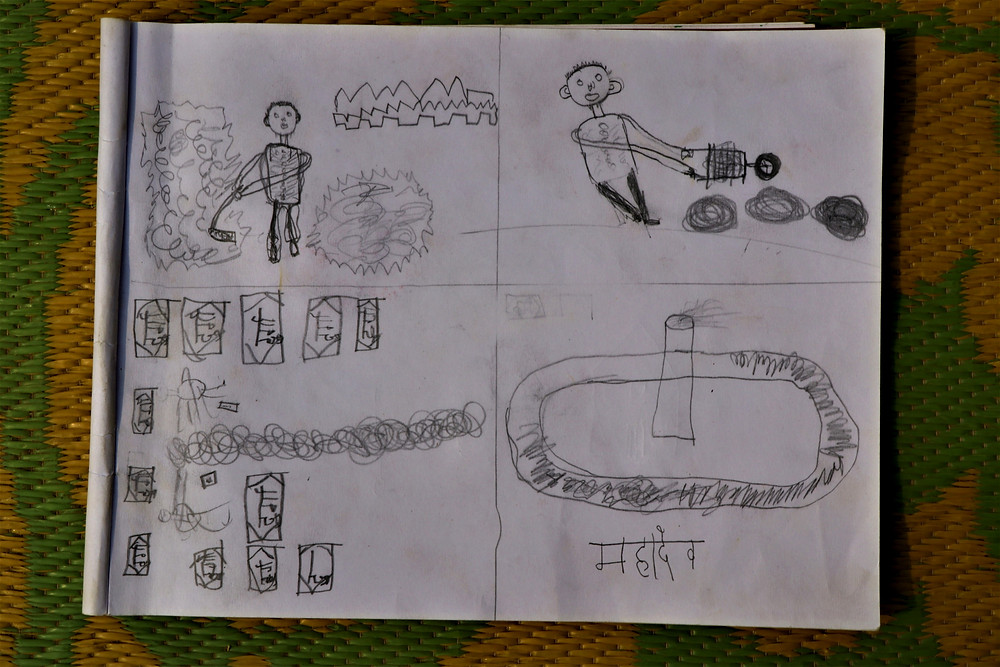 comic - preparing the mud, moolding the bricks and finally baking it