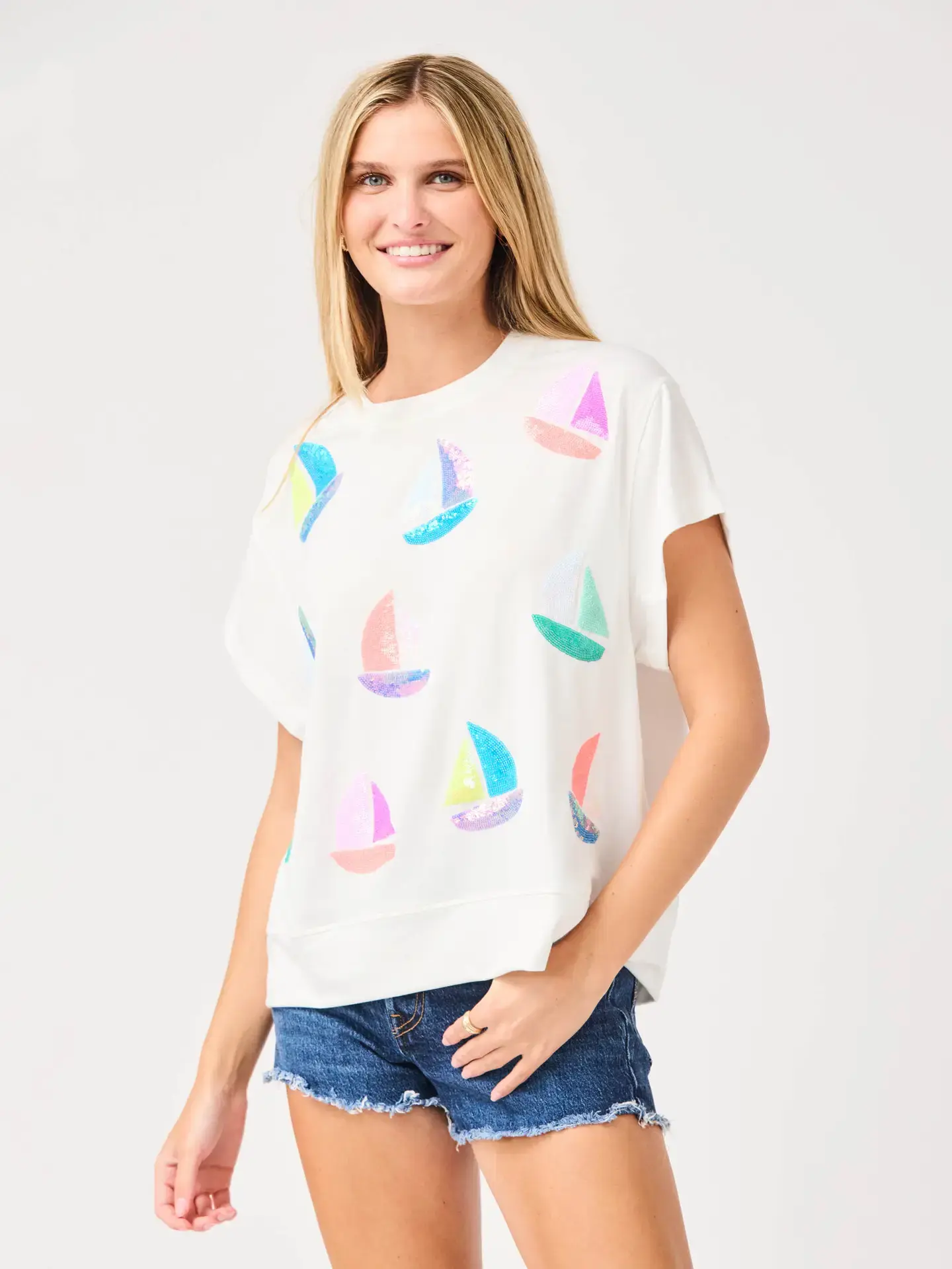 Sail boat sequin top