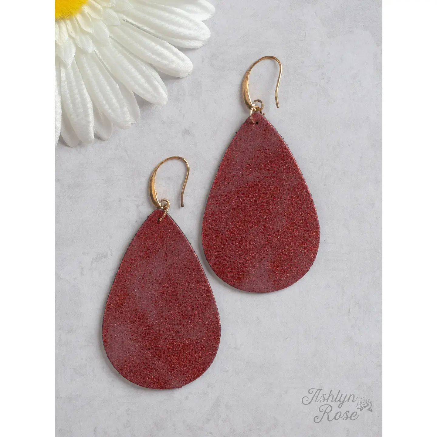 Metallic tear drop maroon earrings