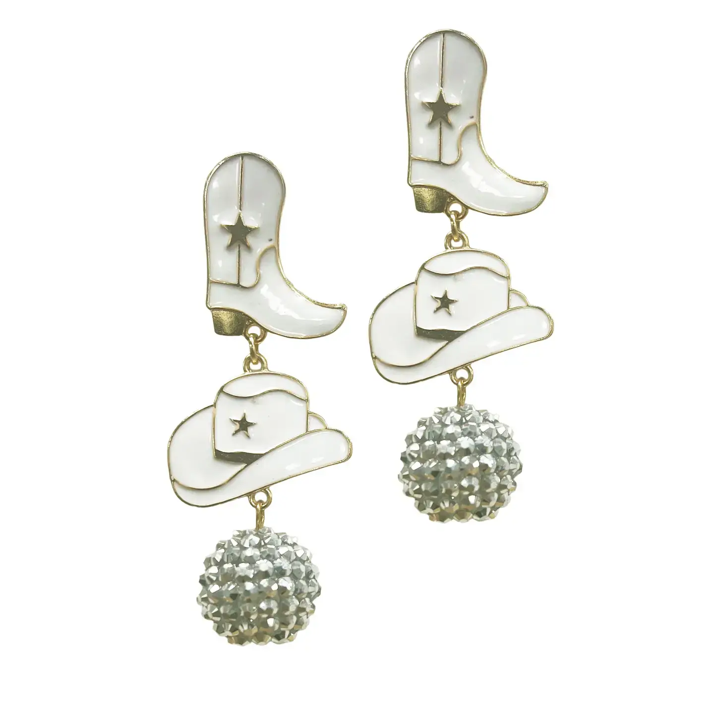 Disco Cowgirl White Drop Earrings