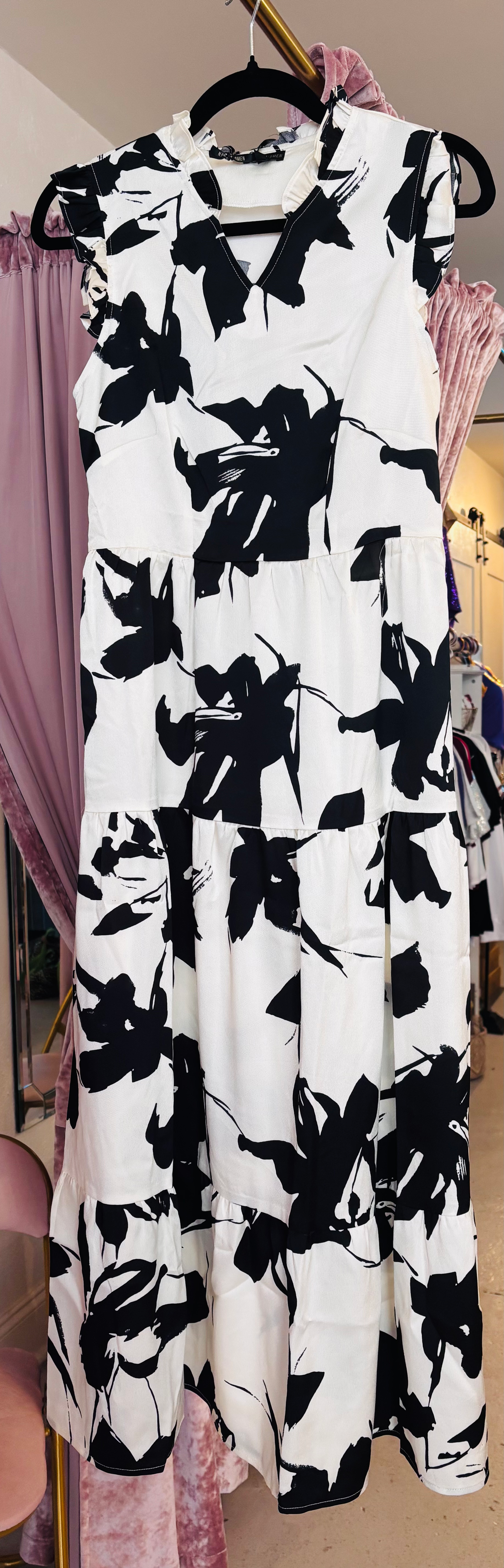 Black floral and cream maxi dress