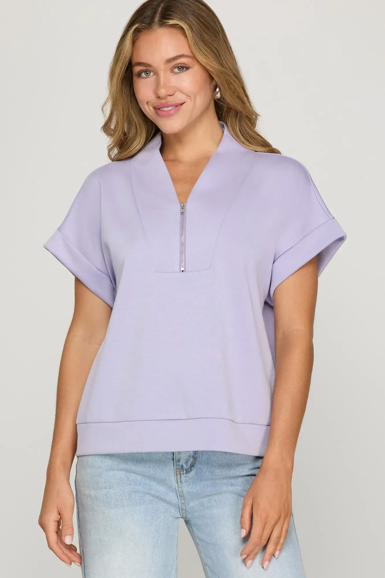 Short sleeve half zip top