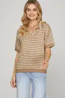 Short sleeve sweater with collar