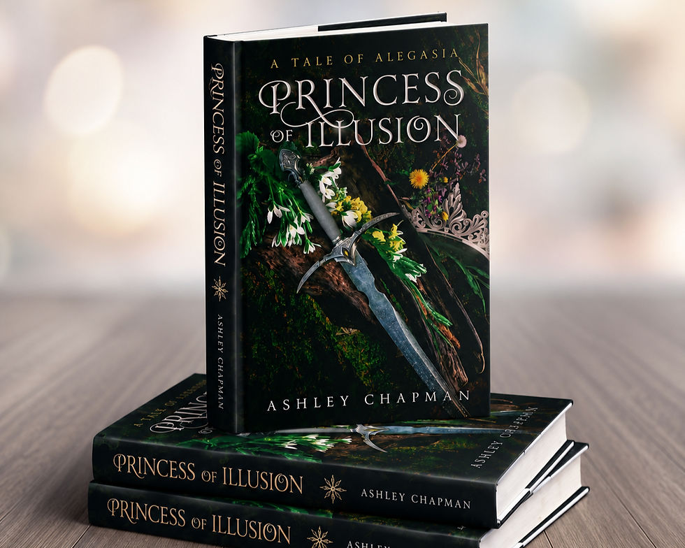 Close-up view of a fantasy book cover with mystical elements