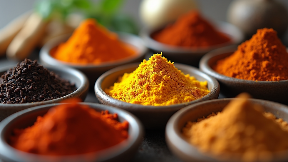 Close-up view of assorted spices in bowls