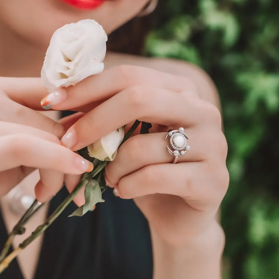 Thumbnail: Galaxy Andromeda Mother of Pearls And Freshwater Pearls Ring In Sterling Silver
