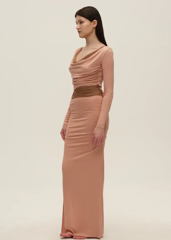 Thumbnail: Pink Colourblock Mesh Cowl-Neck Top