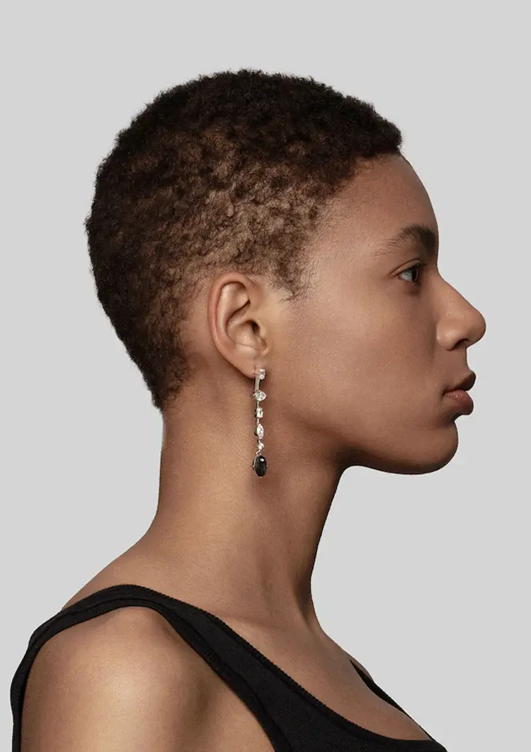 Thumbnail: Open media 10 in modal  Asymmetric Oval Diamond Carbon Fiber Drop Earrings Asymm