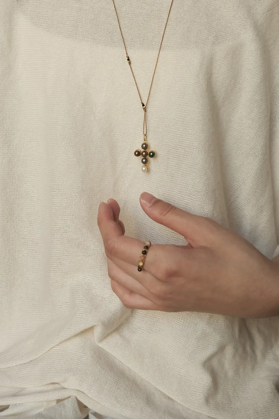 Thumbnail: COLORFUL CROSS FRESHWATER PEARL NECKLACE