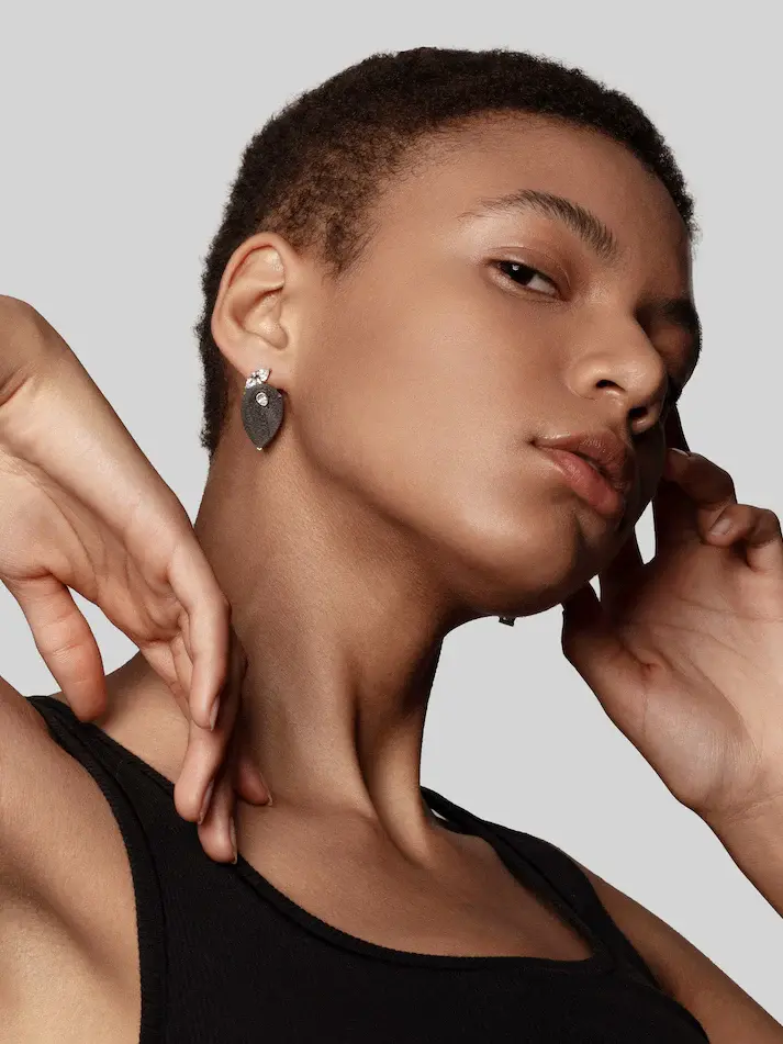 Thumbnail: Pear Diamond Carbon Fiber Statement Earrings