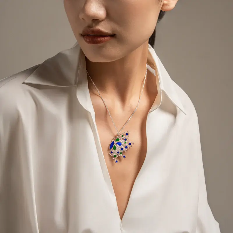 Thumbnail: Handmade Necklace,Silver&Enamel,Butterfly Dance series