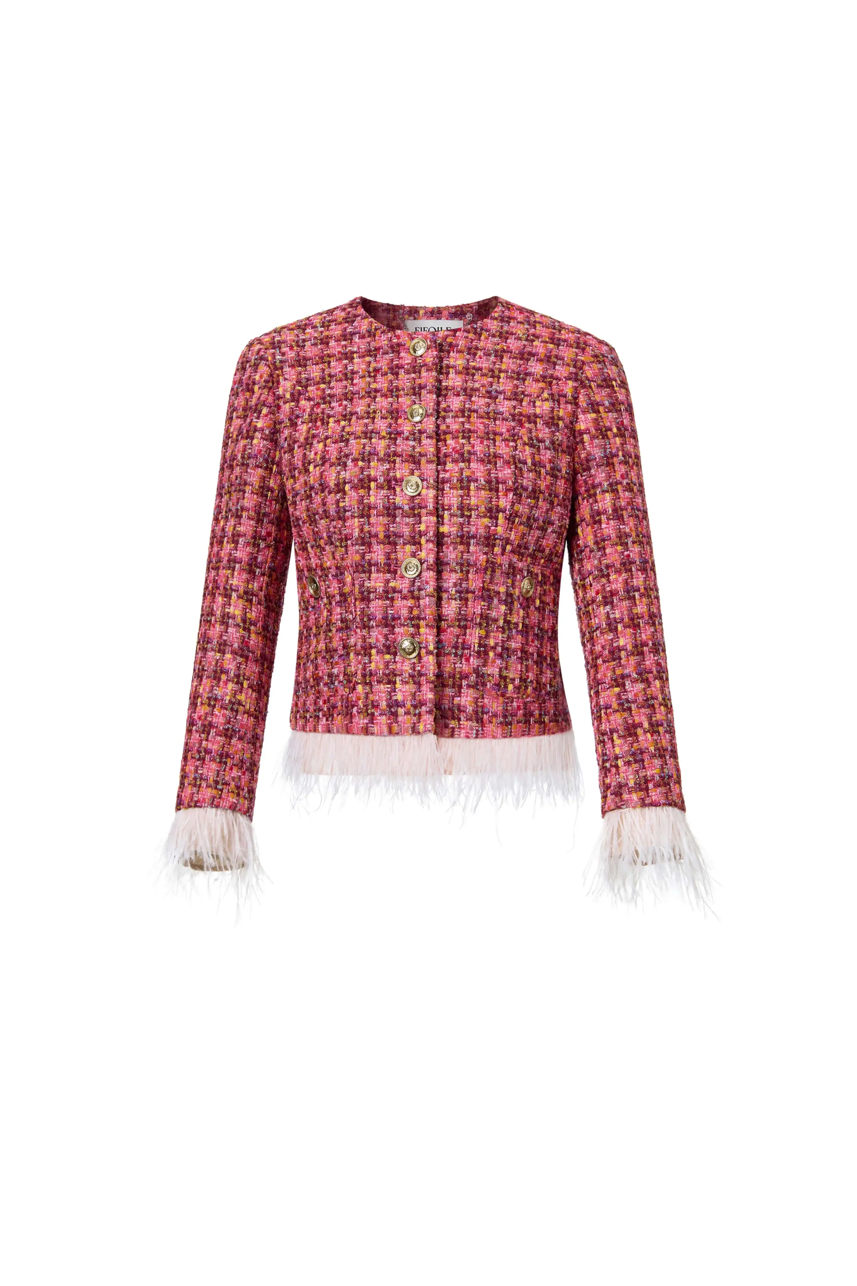 Coral Feathered Tweed Short Jacket