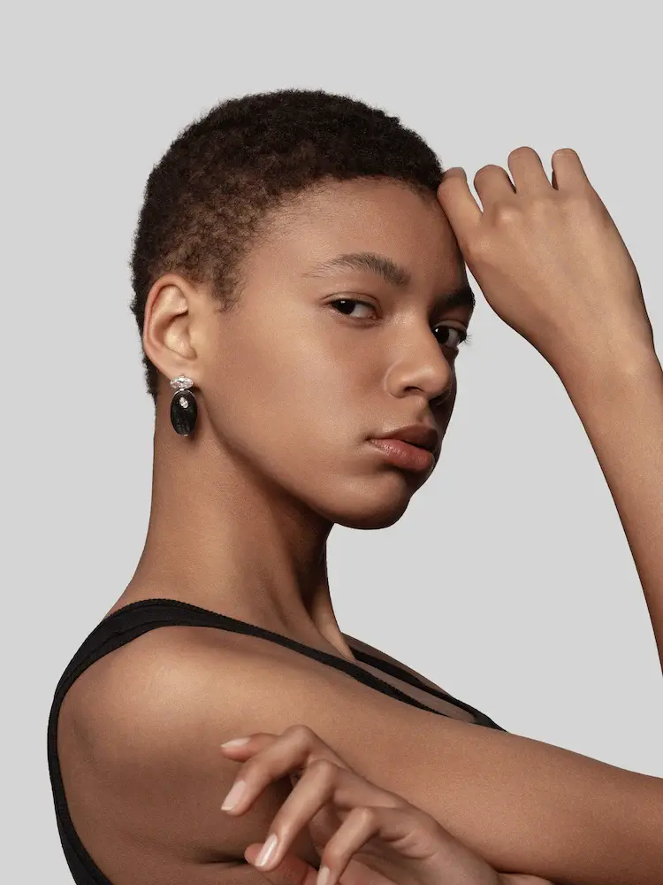 Thumbnail: Oval Diamond Carbon Fiber Statement Earrings