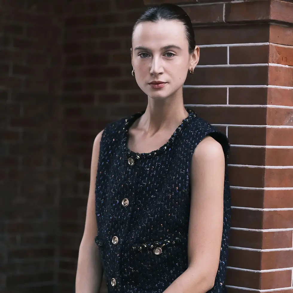 Thumbnail: Navy blue round neck Tweed Vest