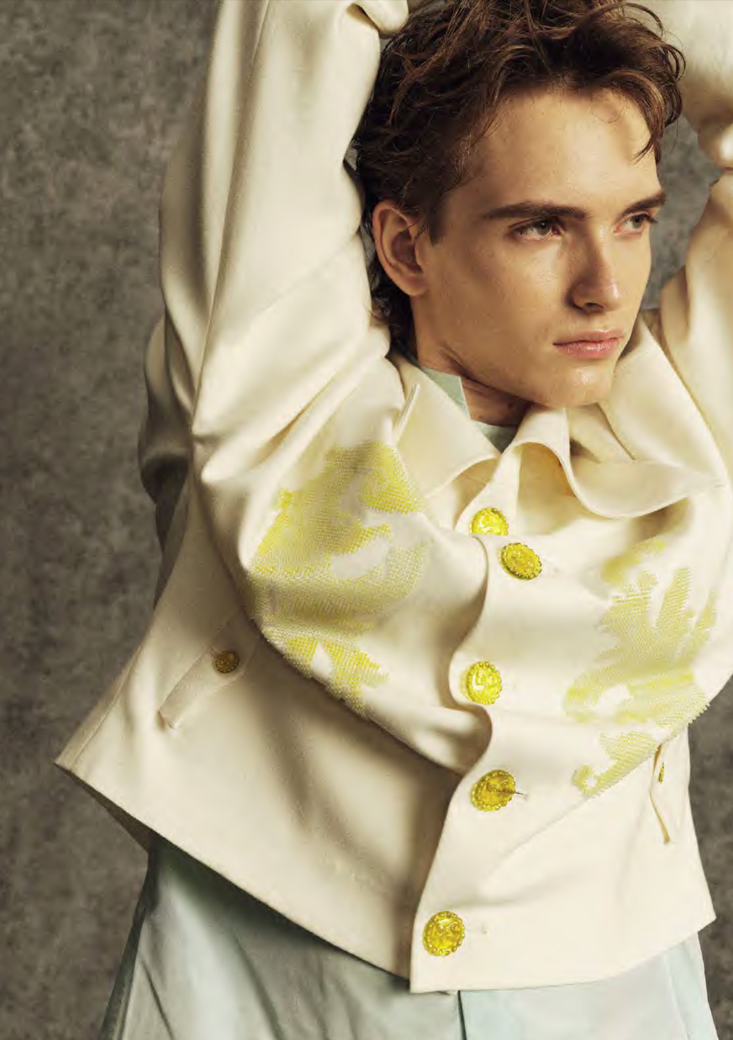 White wool and gold 3D print Floral short coat