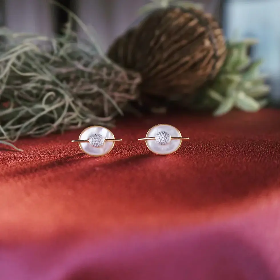 Thumbnail: Planet Jupiter Mother of Pearls Stud Earrings In 18K Yellow Gold Vermeil